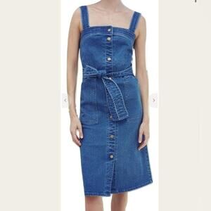 Apiece Apart Arta Marseille Denim Button Front Tank Dress with Belt Size 2
